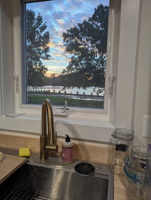 Perfect view of the water while cooking in the kitchen.