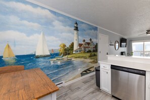 The kitchen area is a masterpiece