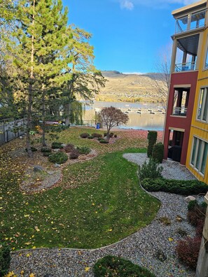 A Fall view of the property and the lake.