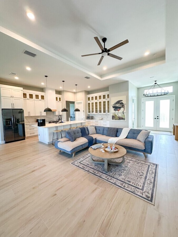 Living room overlooking salt water canal