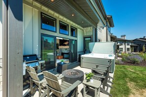 Private hot tub, patio seating and BBQ