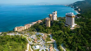 Hotel Mousai aerial view—oceanfront elegance in Puerto Vallarta.