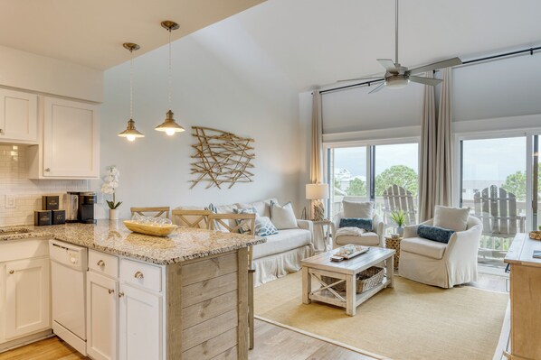 Living room and kitchen.