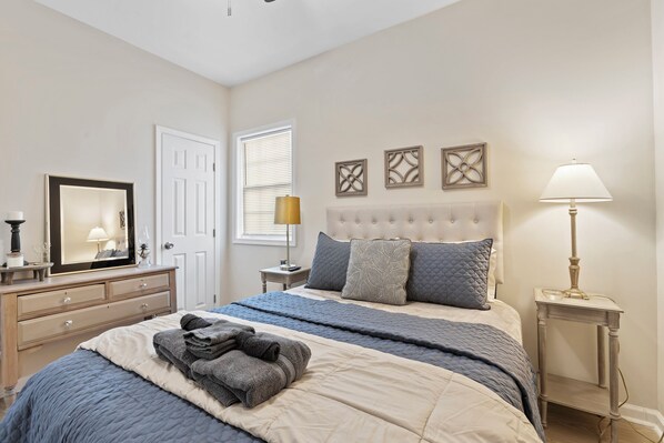 King bed and a lamp beside, perfect for restful nights.