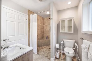 The full bathroom with Grab-rails in toilet