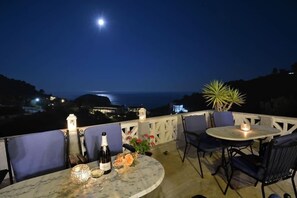 Under the moon light in the balcony of property