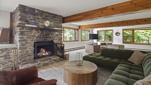 Cozy living room and wood fireplace