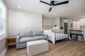 Spacious and comfortable bedding with a sleep sofa. 