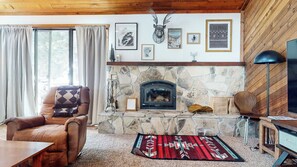 Get warm and cozy around the fireplace