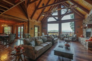 Extra Large Family Room with plenty of seating and work stations. 