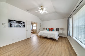 King Size Bed Master Bedroom, two night stands, TV 