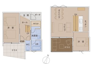 ・[Building B / Floor plan] This is a 70m2 villa for rent. It has 3 double beds and is perfect for group trips.