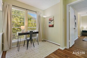 Office area on the second floor overlooking the backyard