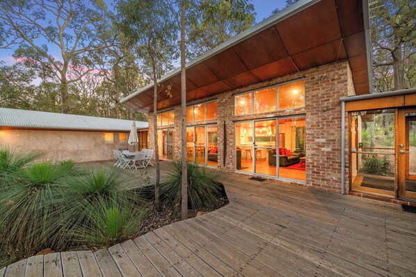 Large deck at the front of the house. 