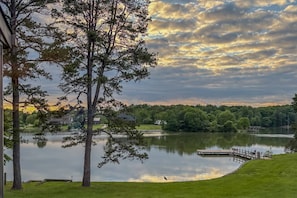View of the lake from one of the many outdoor seating options