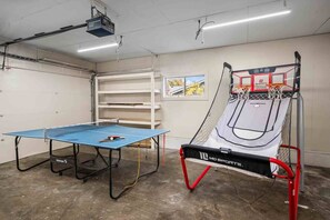 Don't miss the games in the garage for hours of fun.