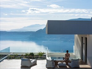 You’ll find a soothing four-seat hot tub- the perfect spot to unwind while taking in the mesmerizing views that stretch before you.