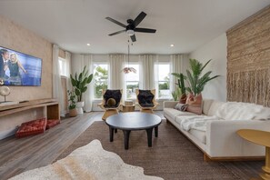 Open concept living room with comfortable seating