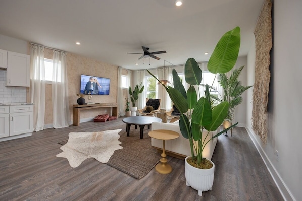Open concept living room with comfortable seating