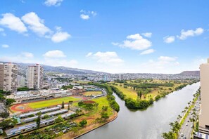 Canal and mountain views from balcony