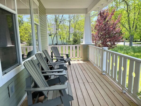 Enjoyed the cover front porch in the afternoon or a cup of coffee in the morning! 