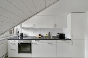 Neue, voll ausgestattete Küche mit Spülmaschine, Backofen und Herd