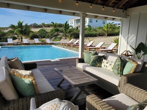 Our heated salt water pool and outdoor living area.