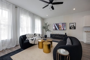 Open concept living room with comfortable seating