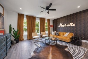 Open concept living room with comfortable seating