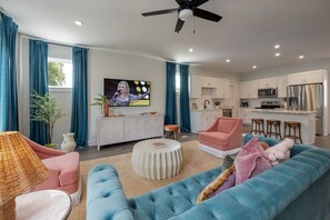 Open concept living room with comfortable seating