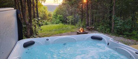 Outdoor heated hot tub spa