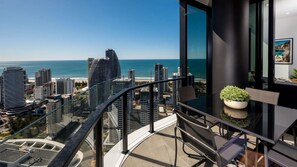 Enjoy evening drinks on the balcony, where you'll have a front-row seat to a sparkling sea of city lights.
