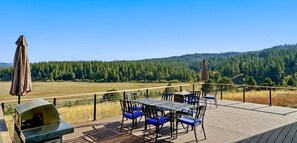 Spacious Deck with BBQ, Seating and Firepit