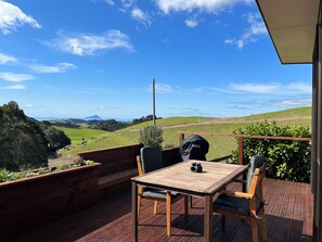 Looking seaward from the outdoor dining area.