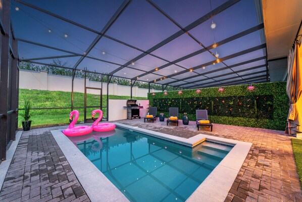 Enjoy your private oasis in our stunning backyard retreat with our Heated Pool