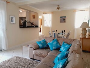 Comfy lounge with leather sofa