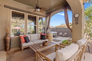 There is plenty of comfy seating outdoors