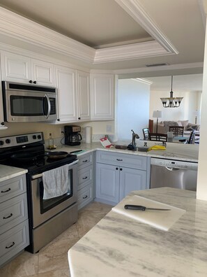 Fully stocked kitchen.