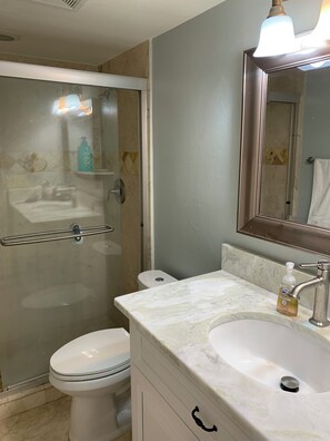 Walk in master bathroom.
Walk in shower.