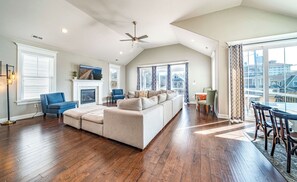 Living room area with large windows
