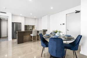 Share sumptuous meals with the family in this sophisticated dining area