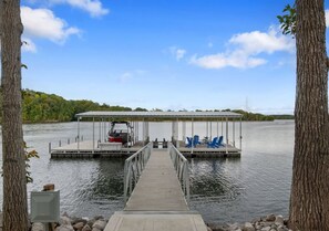 The walk to the dock is overall flat with a slight grade downward and no steps.