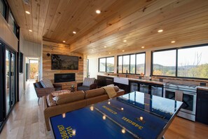 Large living space with 10 foot high ceilings