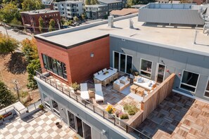 Huge roof deck with sweeping views of the harbor.  Serena and Lily furniture.