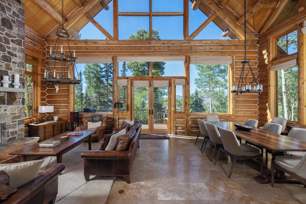 Main level layout with spacious and open seating rea and dining