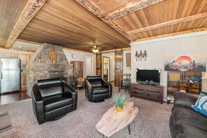Living room furnished for comfort during your stay.