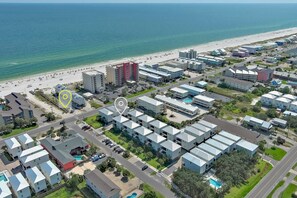 Aerial view of house and beach access
