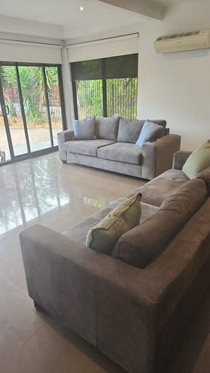 Spacious open lounge overlooking outside.