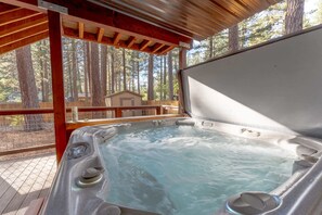 Exterior: Private saltwater hot tub, lower level deck