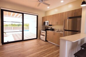 Access to the pool through the sliding glass doors